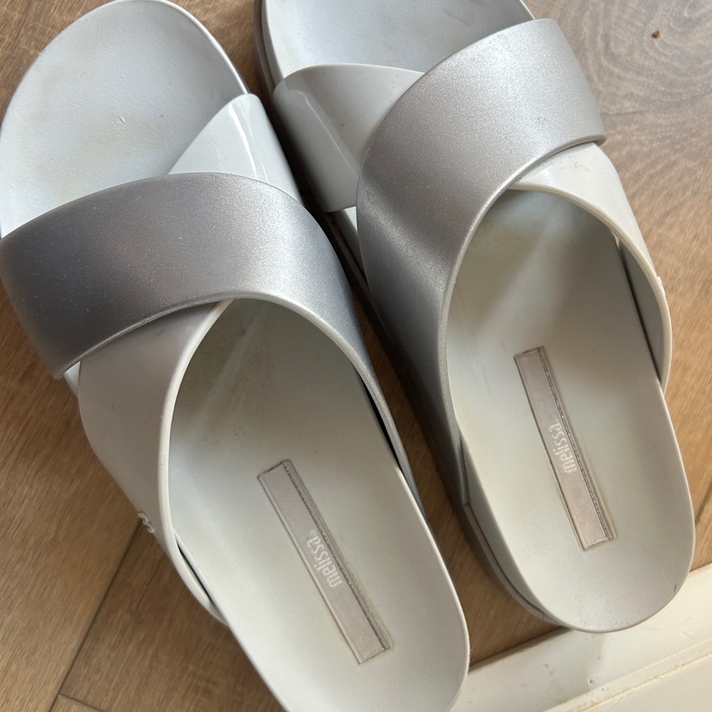 Melissa Women’s White & Silver Crossover Slide Sandals